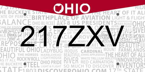 217ZXV Ohio License Plate