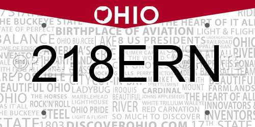 218ERN Ohio License Plate