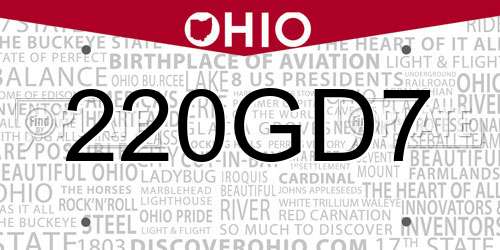 220GD7 Ohio License Plate