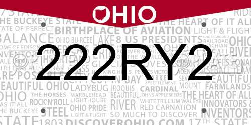 222RY2 Ohio License Plate
