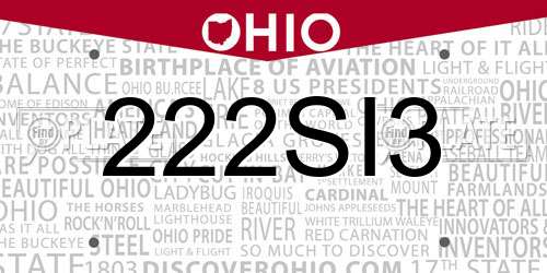 222SI3 Ohio License Plate
