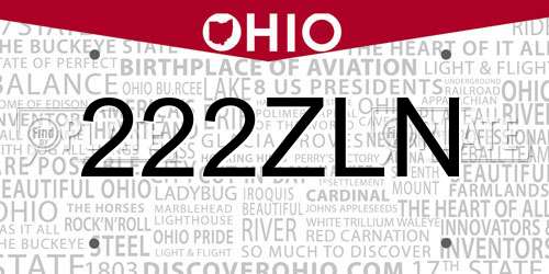 222ZLN Ohio License Plate
