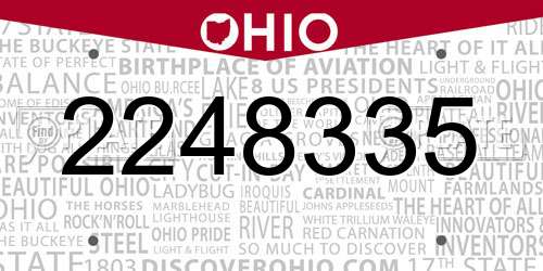 2248335 Ohio License Plate