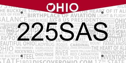 225SAS Ohio License Plate