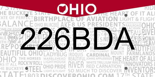 226BDA Ohio License Plate