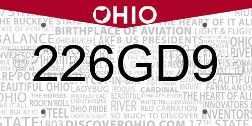 226GD9 Ohio License Plate