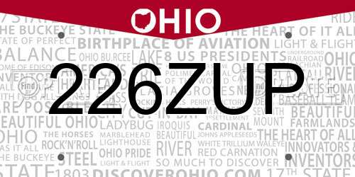 226ZUP Ohio License Plate