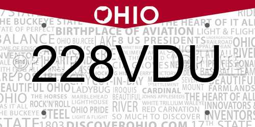 228VDU Ohio License Plate
