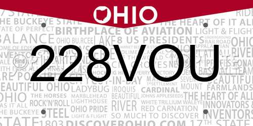 228VOU Ohio License Plate