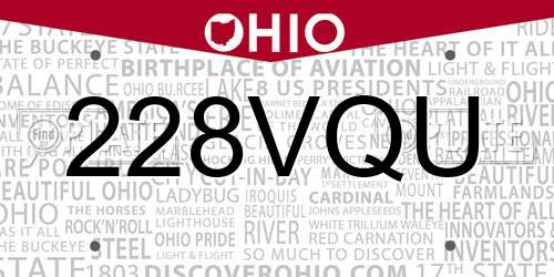 228VQU Ohio License Plate