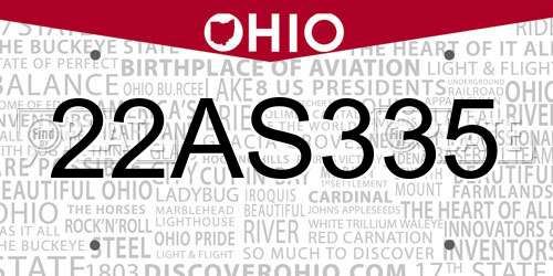 22AS335 Ohio License Plate