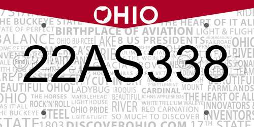 22AS338 Ohio License Plate