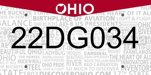 22DG034 Ohio License Plate