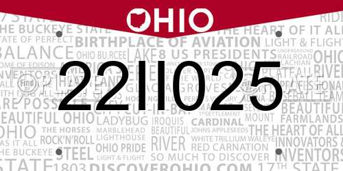 22II025 Ohio License Plate