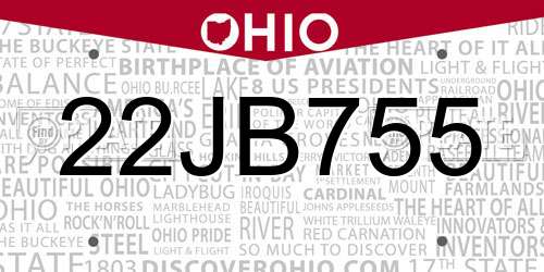 22JB755 Ohio License Plate