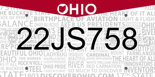 22JS758 Ohio License Plate