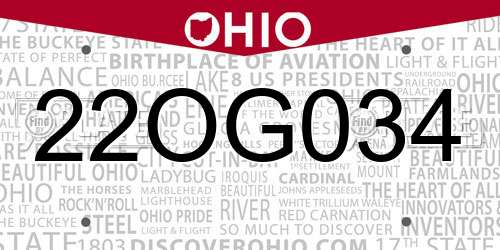 22OG034 Ohio License Plate