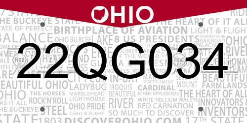 22QG034 Ohio License Plate