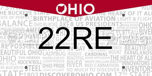22RE Ohio License Plate
