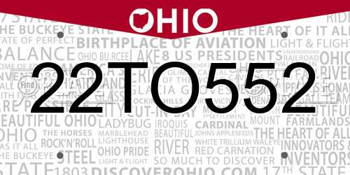 22TO552 Ohio License Plate