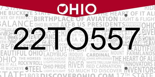 22TO557 Ohio License Plate