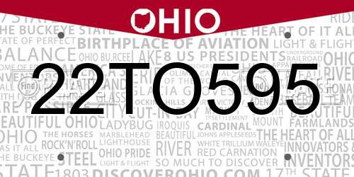 22TO595 Ohio License Plate