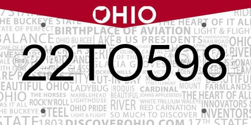 22TO598 Ohio License Plate