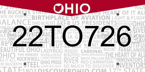 22TO726 Ohio License Plate