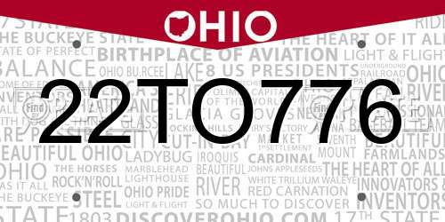 22TO776 Ohio License Plate