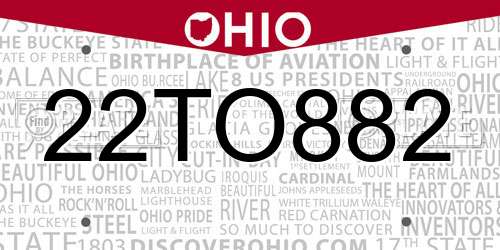 22TO882 Ohio License Plate