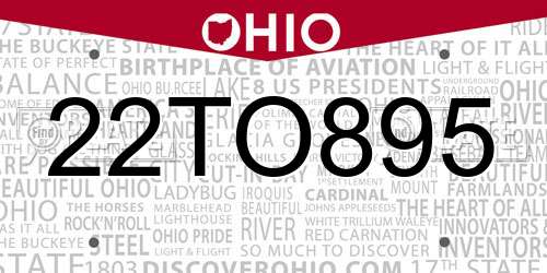 22TO895 Ohio License Plate