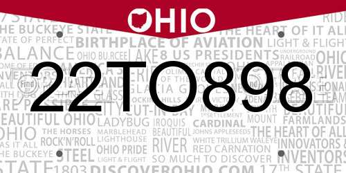 22TO898 Ohio License Plate