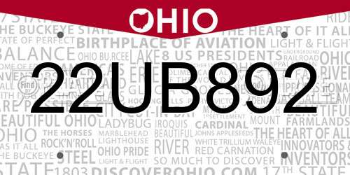 22UB892 Ohio License Plate