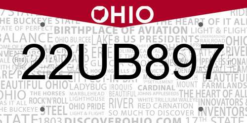 22UB897 Ohio License Plate