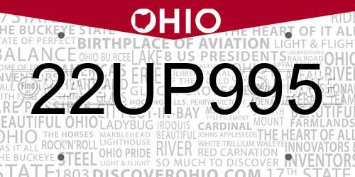 22UP995 Ohio License Plate