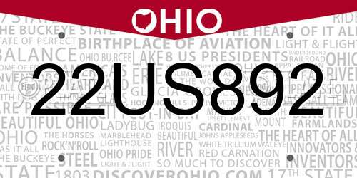 22US892 Ohio License Plate