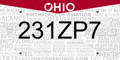 231ZP7 Ohio License Plate