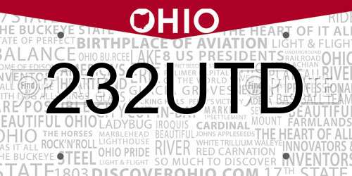 232UTD Ohio License Plate