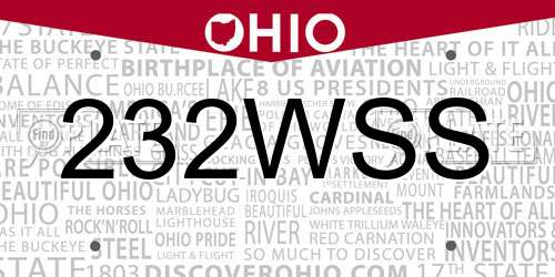 232WSS Ohio License Plate