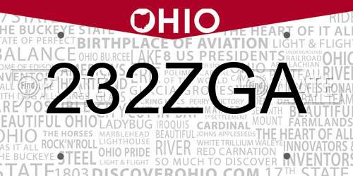 232ZGA Ohio License Plate