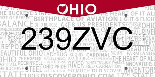 239ZVC Ohio License Plate