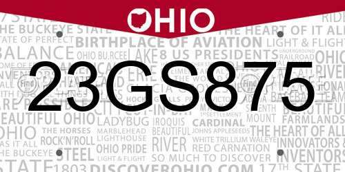23GS875 Ohio License Plate