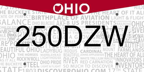 250DZW Ohio License Plate