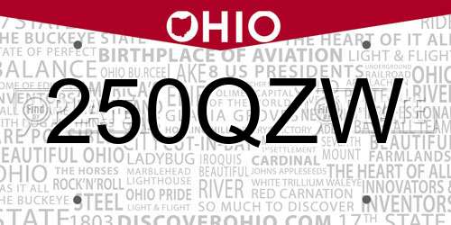 250QZW Ohio License Plate