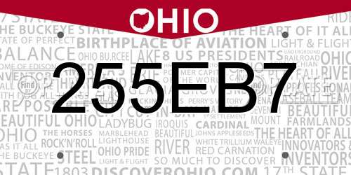 255EB7 Ohio License Plate