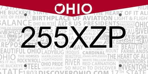 255XZP Ohio License Plate