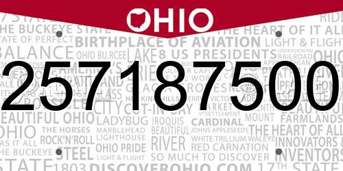 257187500 Ohio License Plate
