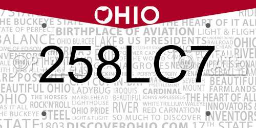 258LC7 Ohio License Plate