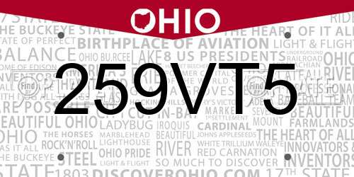 259VT5 Ohio License Plate