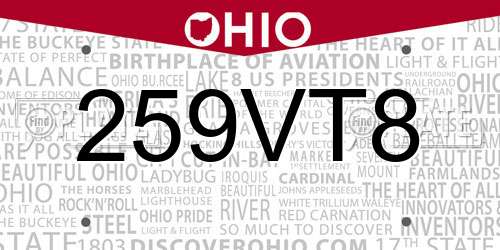 259VT8 Ohio License Plate